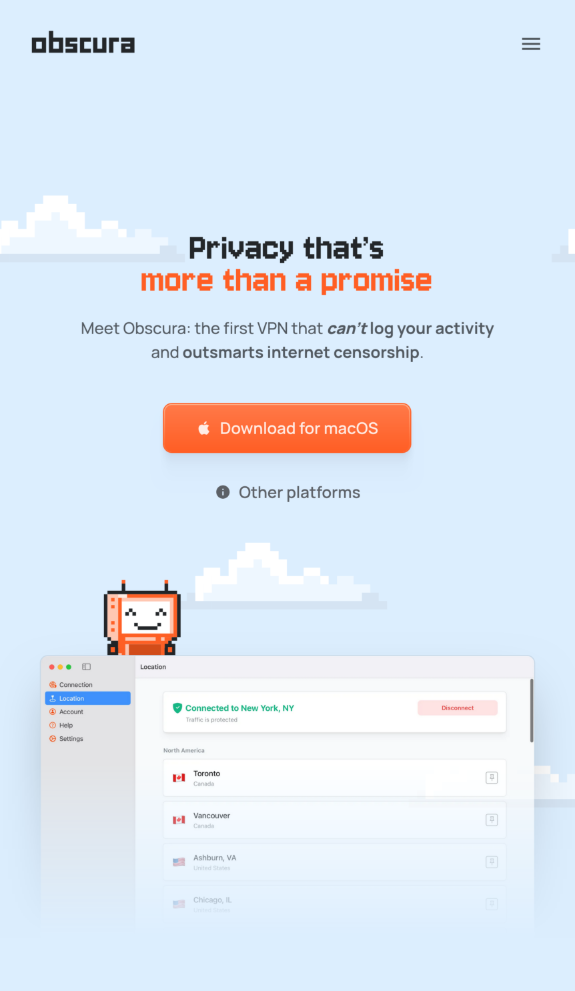 VPN app home page